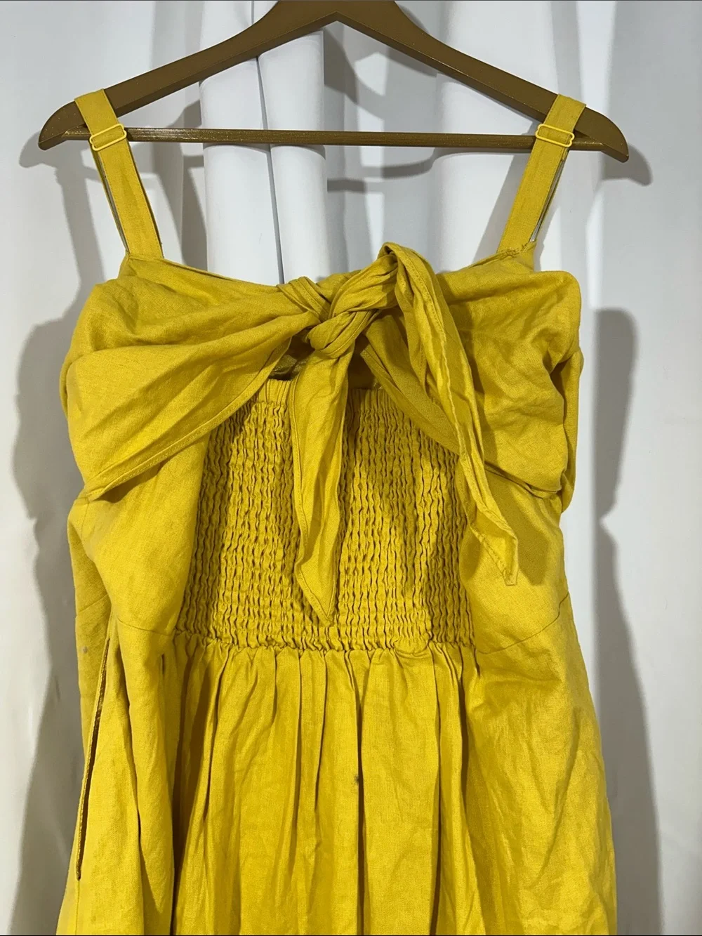 City Chic Yellow Linen Blend Bow Smocked Back Sundress Women's XXL/24 - Picture 7 of 10